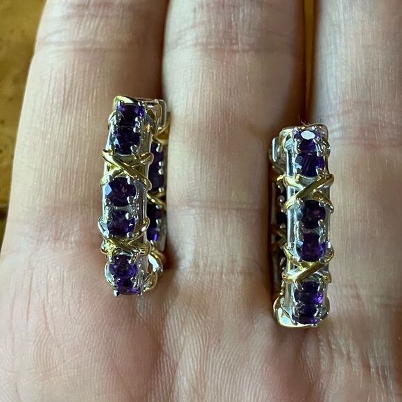 African Amethyst Sterling Silver Hoop Earrings - Picture 4 of 10